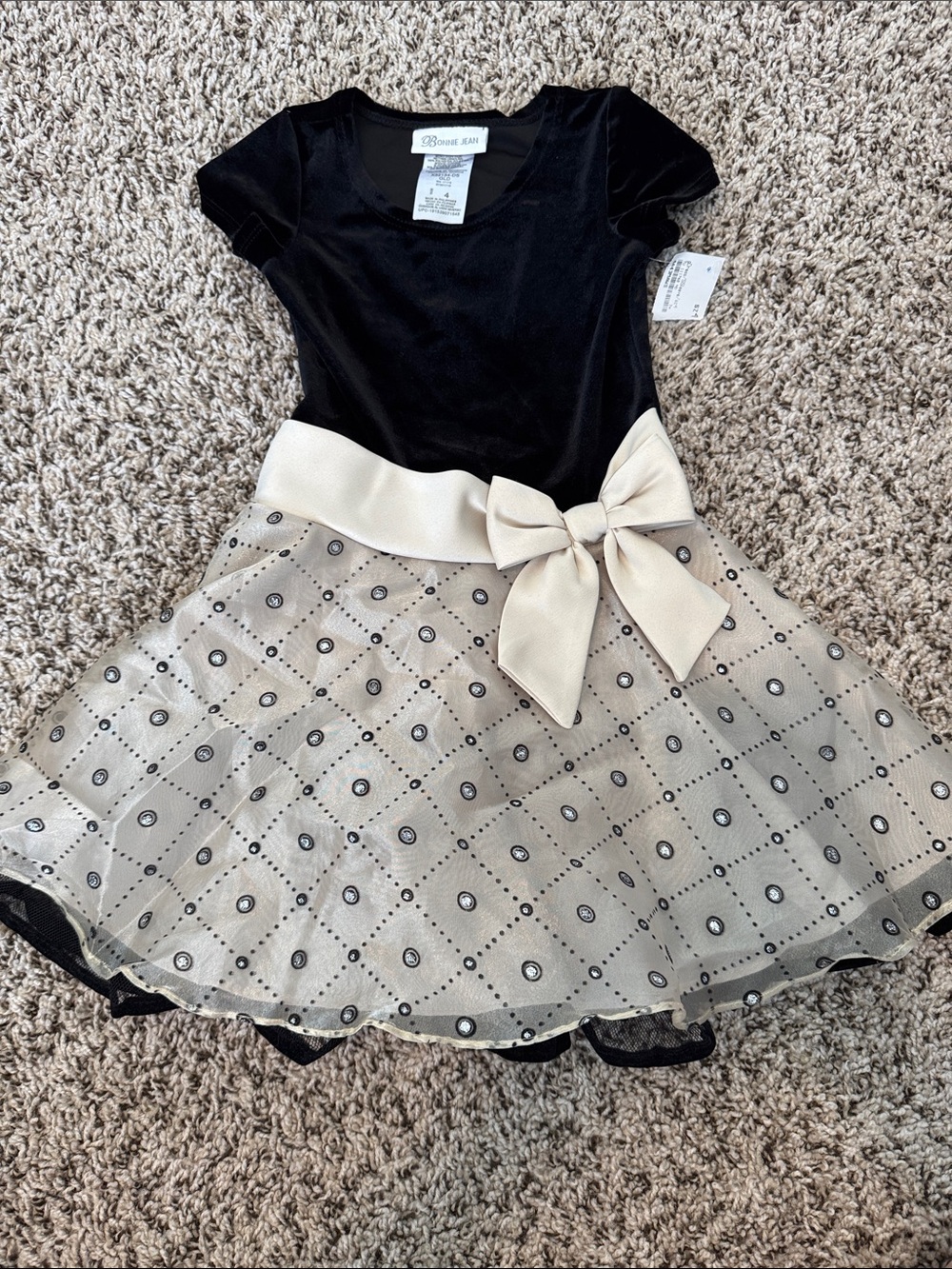 Bonnie Jean Black Velvet Tulle Skirt Dress